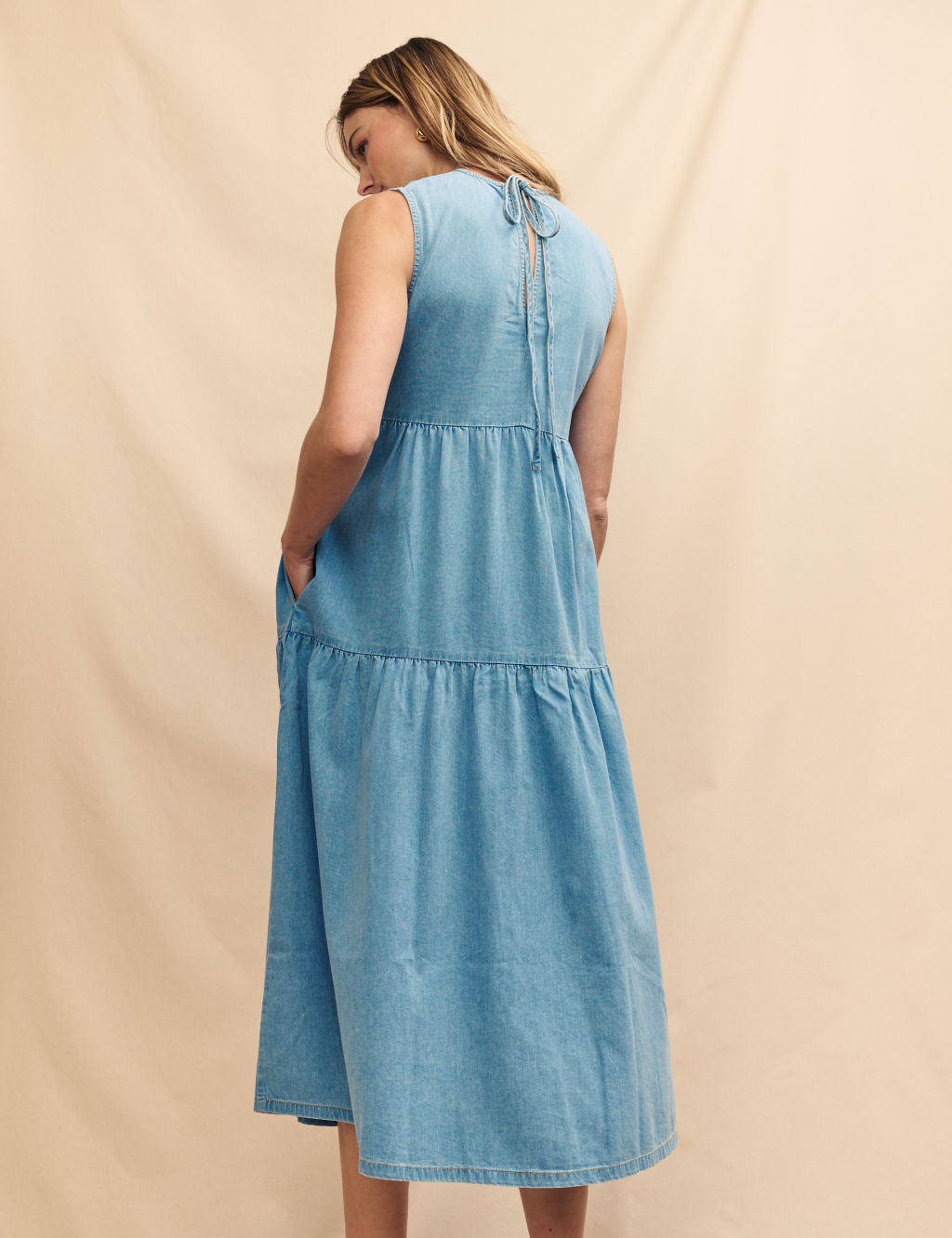 Denim Midi Tiered Dress 2 of 5