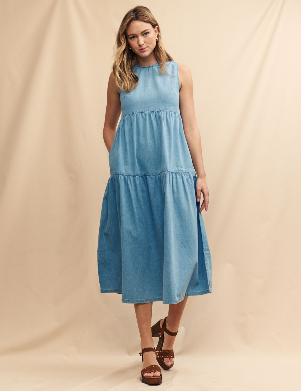 Denim Midi Tiered Dress 5 of 5