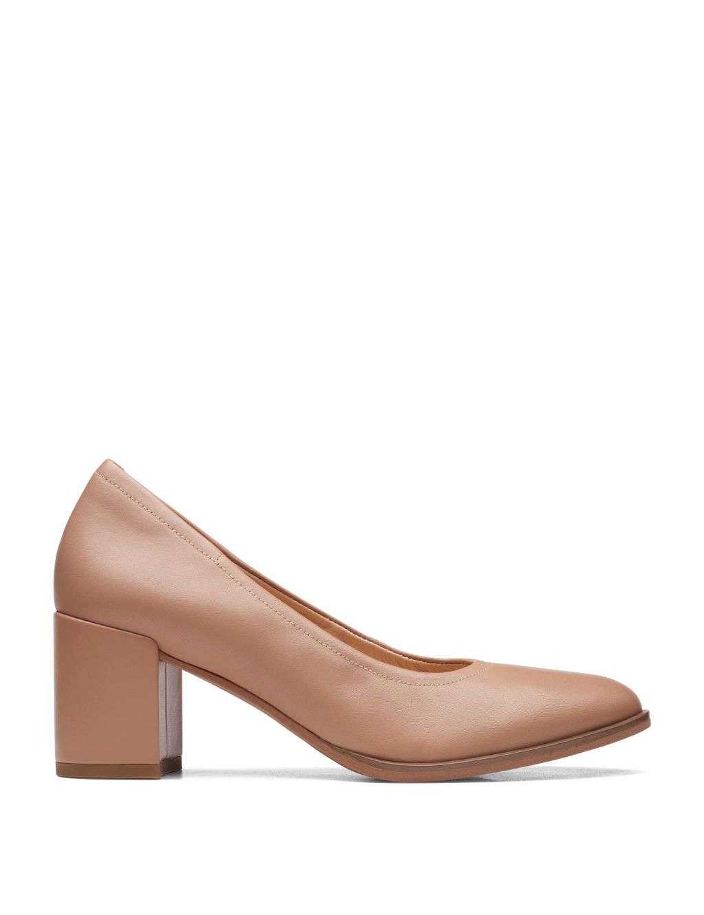 Leather Block Heel Court Shoes