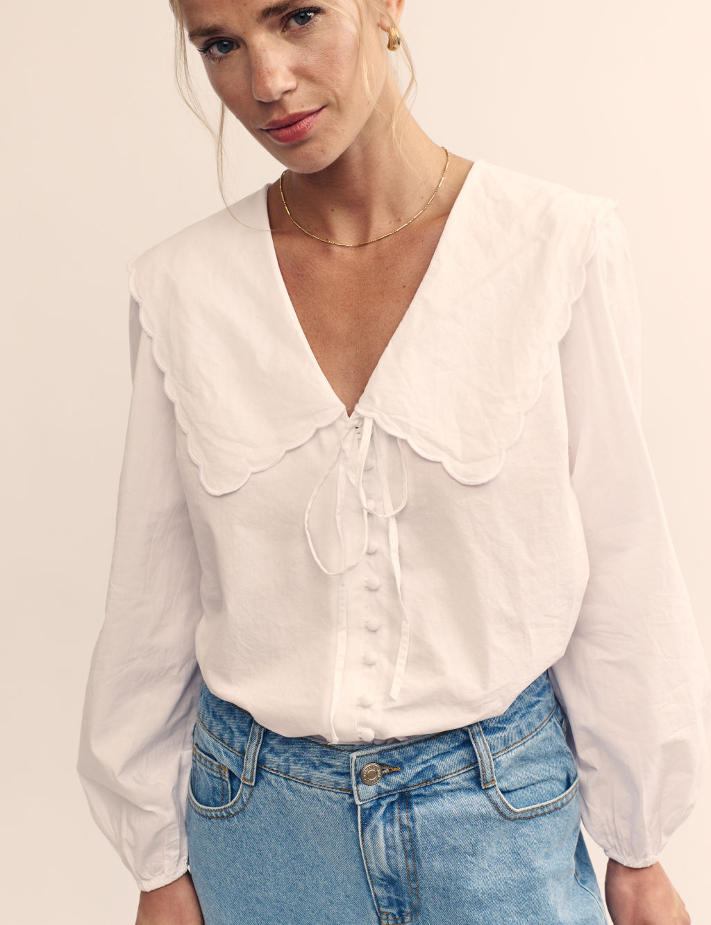Pure Cotton Collared V-Neck Relaxed Blouse
