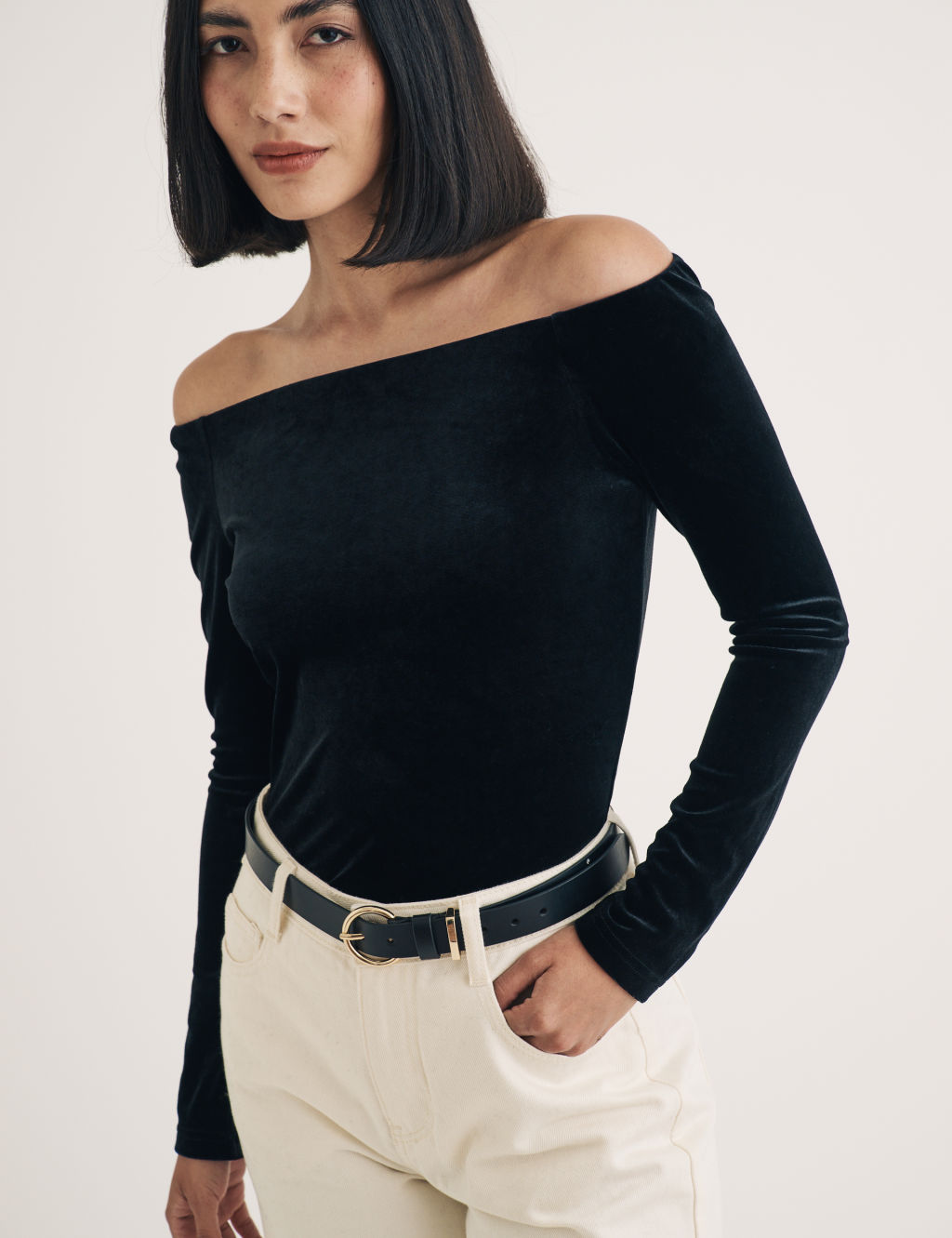 Velvet Fitted Bardot Top