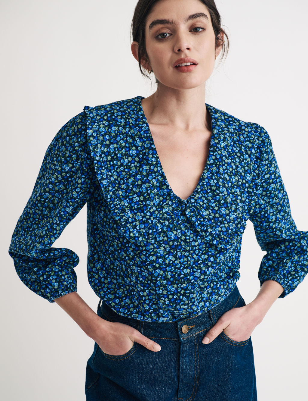 Pure Cotton Ditsy Floral V-Neck Blouse