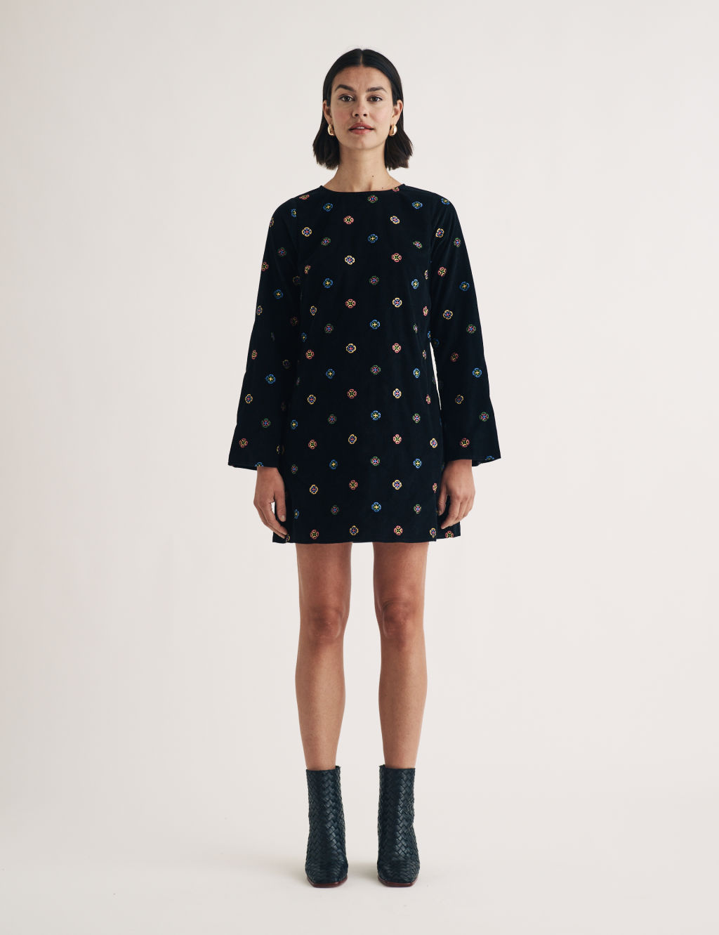 Pure Cotton Embroidered Mini Swing Dress