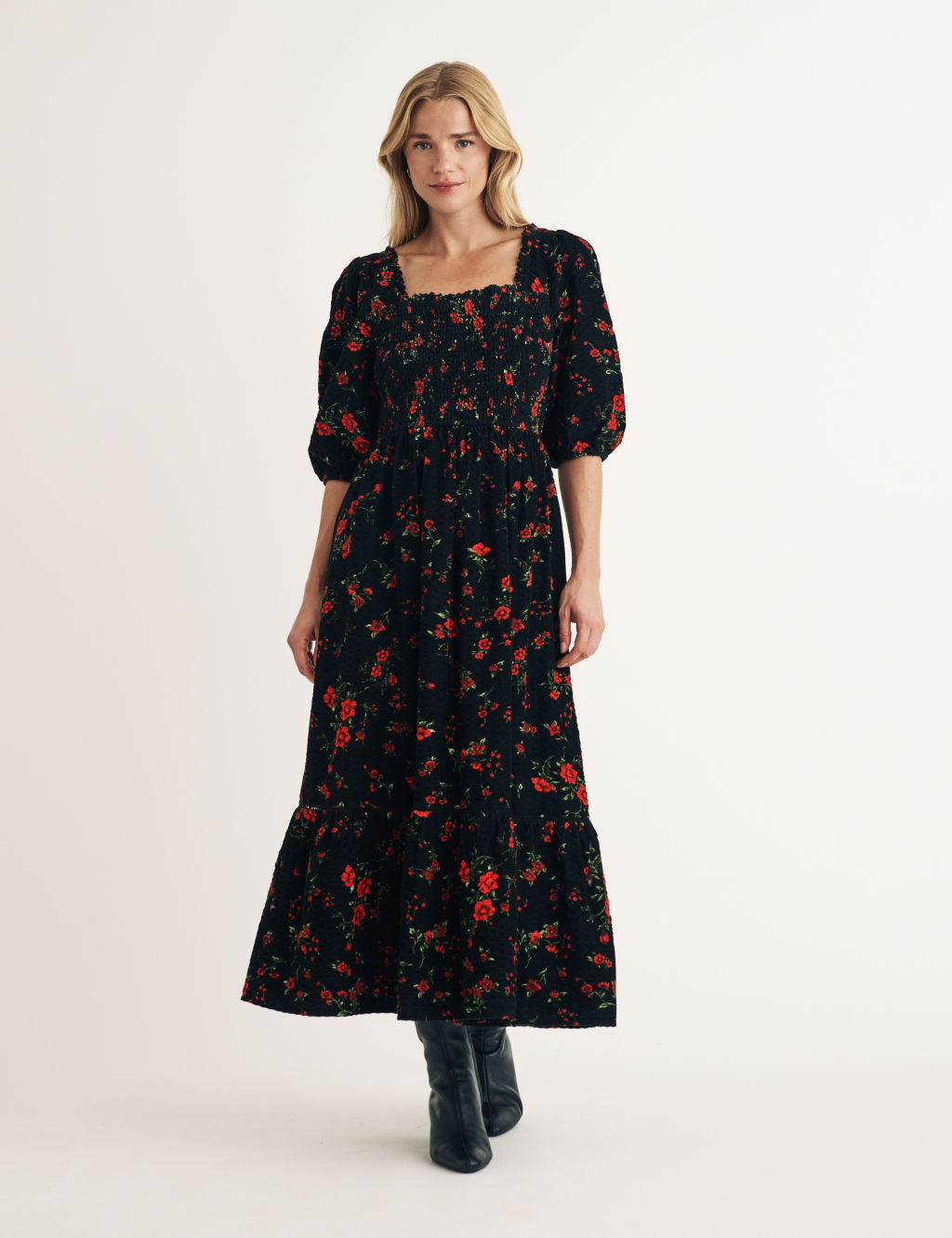 Pure Cotton Ditsy Floral Square Neck Dress