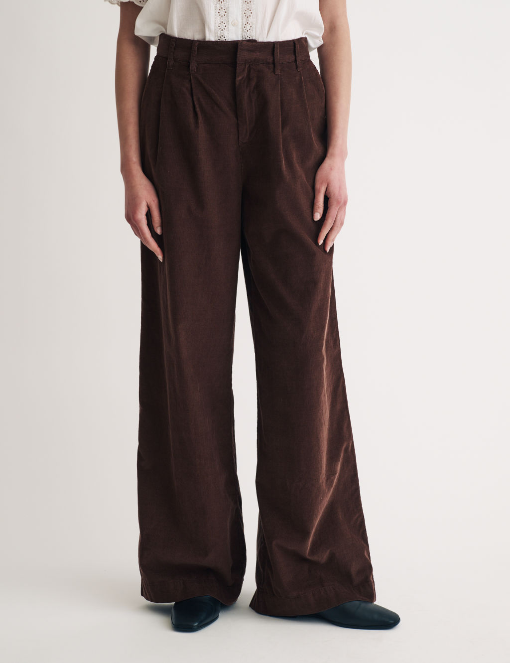 Cord Pleat Front Relaxed Wide Leg Trousers