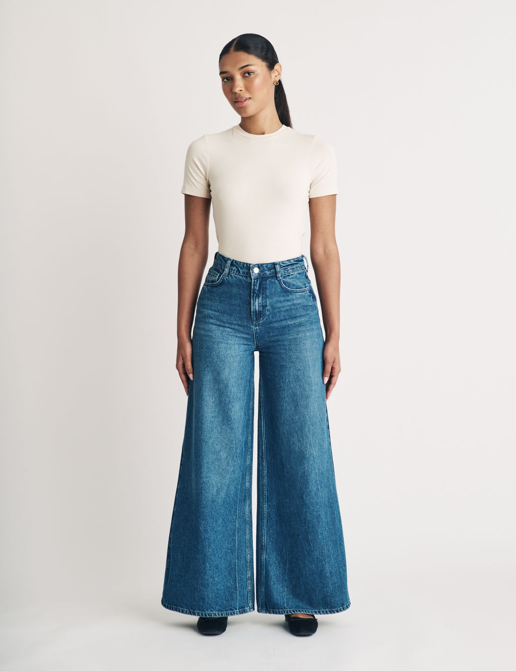 Cotton Rich High Waisted Wide Leg Jeans