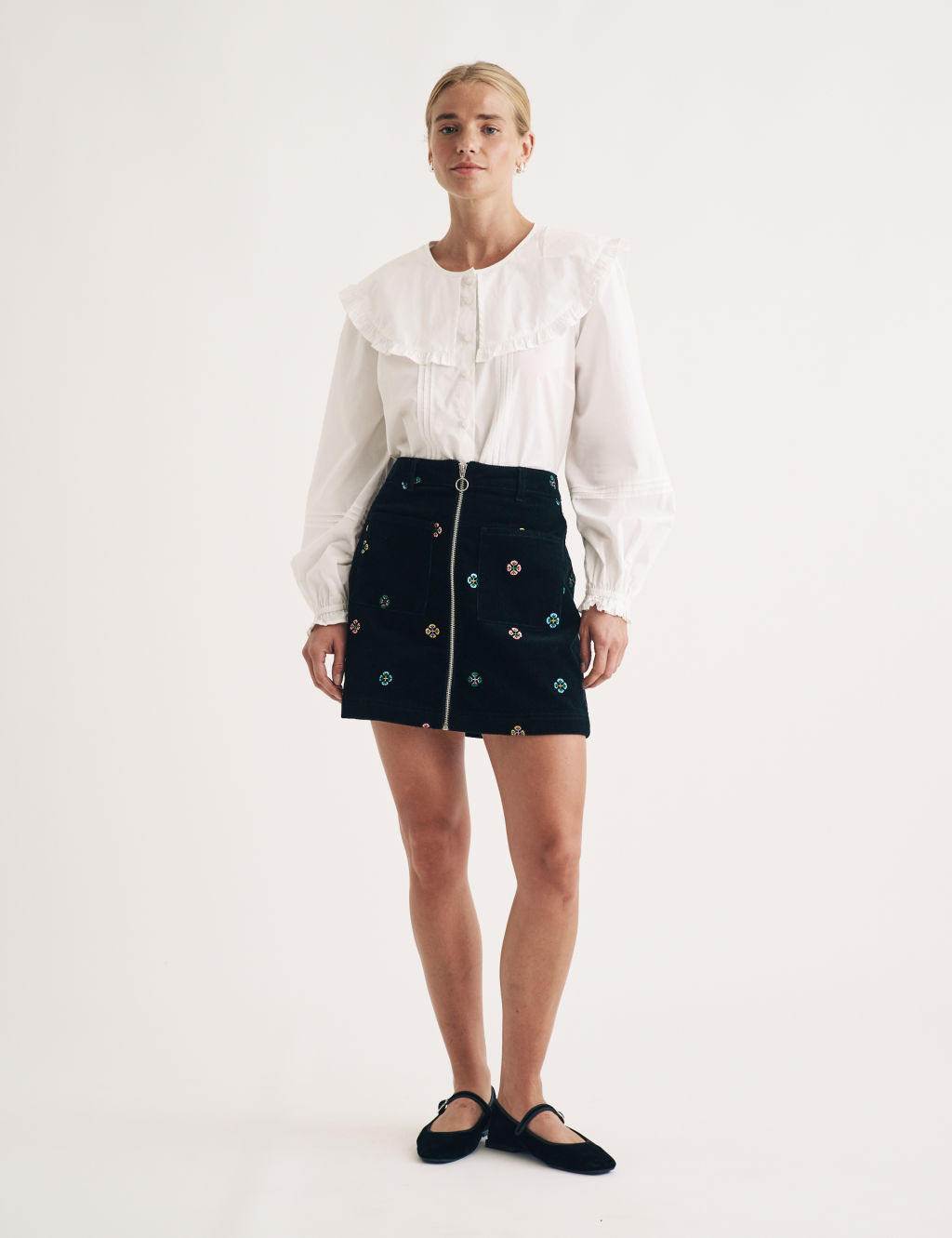 Cord Floral Mini A-Line Skirt