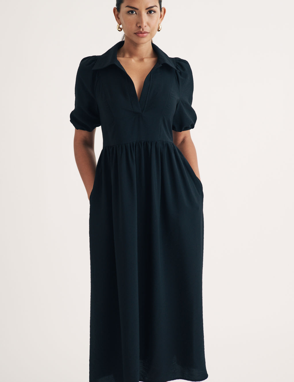 Collared V-Neck Midaxi Waisted Dress 1 of 4