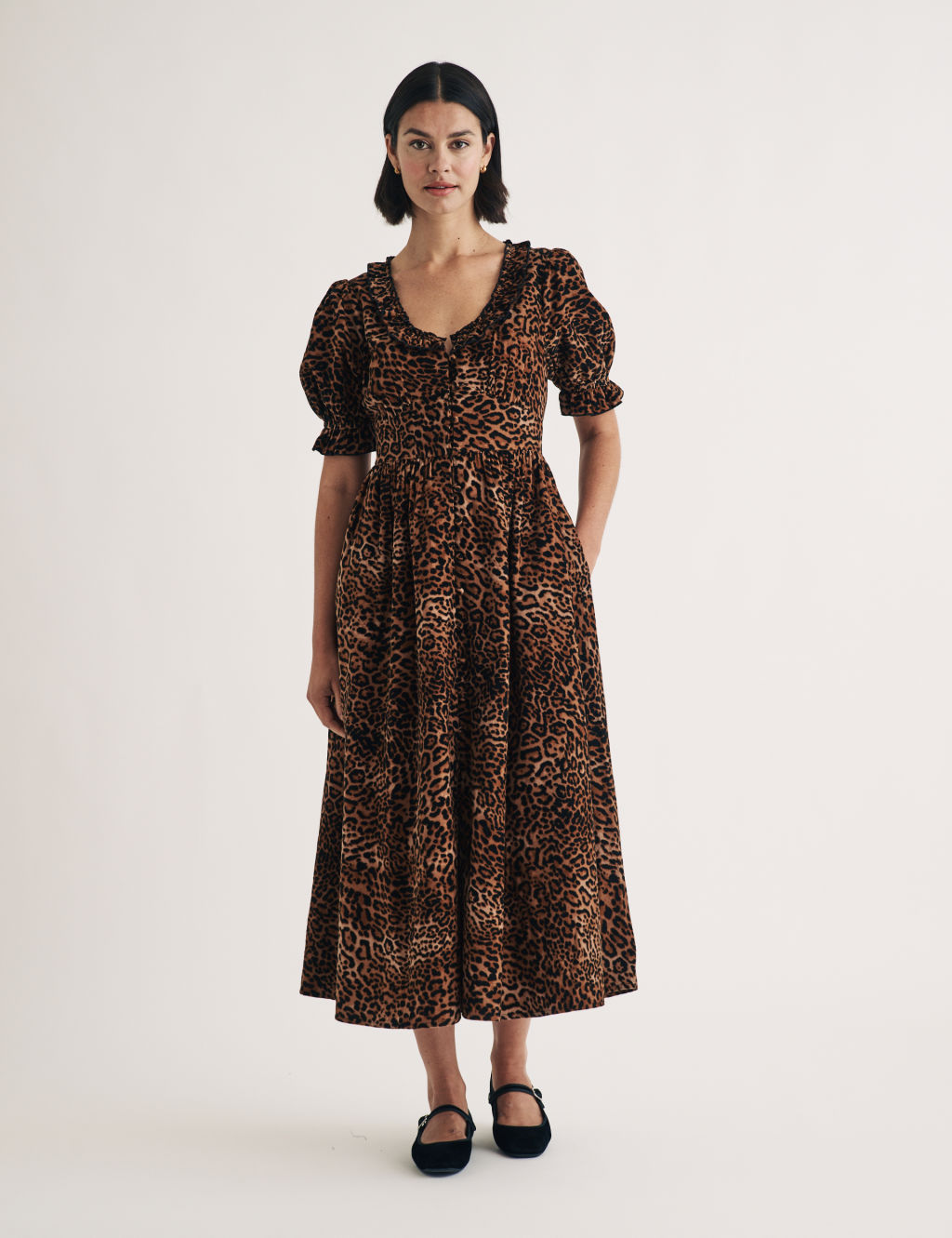 Pure Cotton Animal Print Scoop Neck Dress