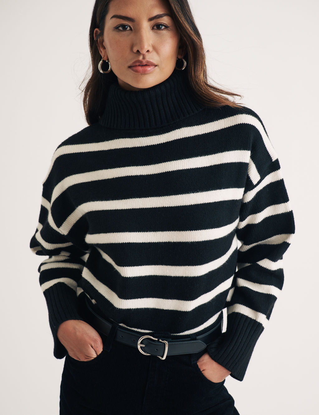 Striped Roll Neck Relaxed Jumper