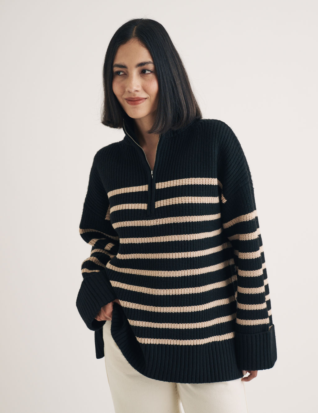 Ribbed Striped Half-Zip Jumper