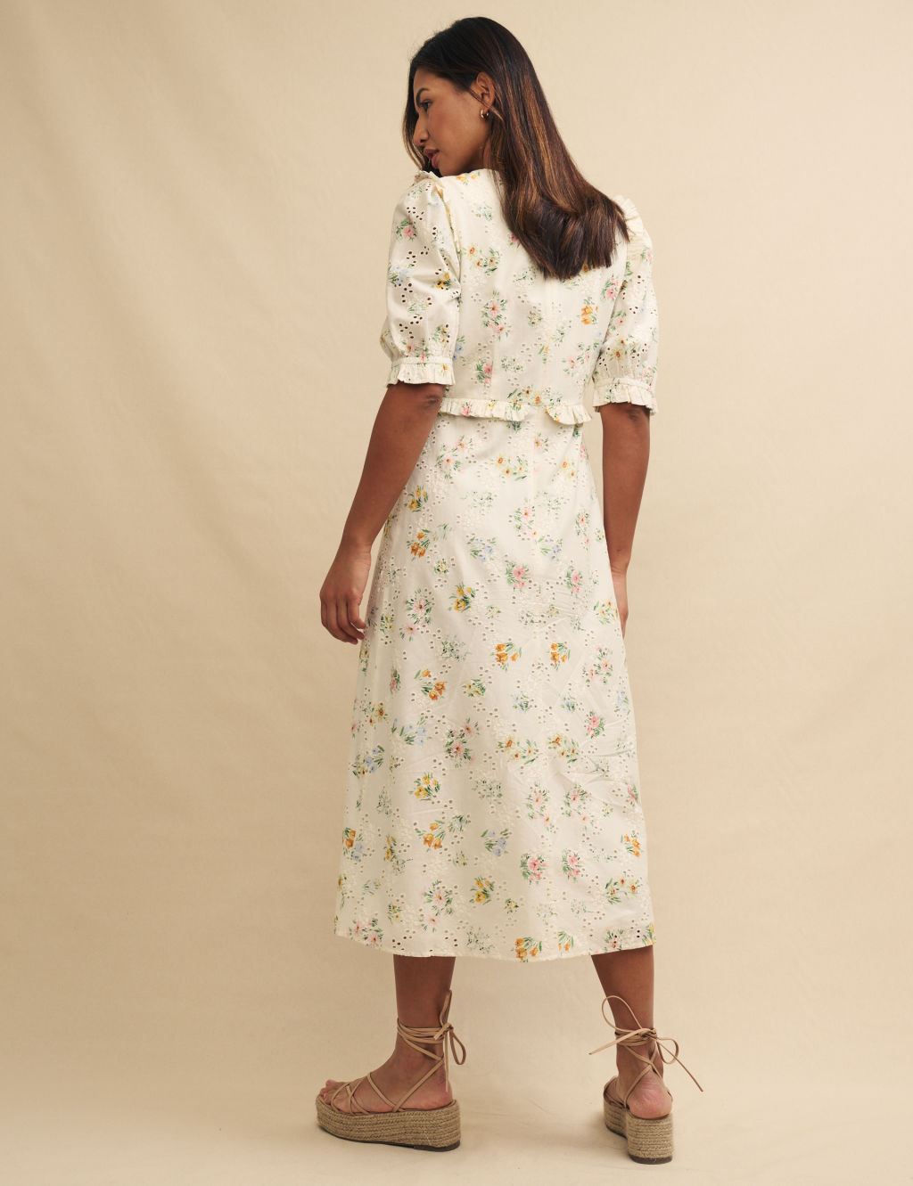 Pure Cotton Floral Round Neck Midi Tea Dress 6 of 9