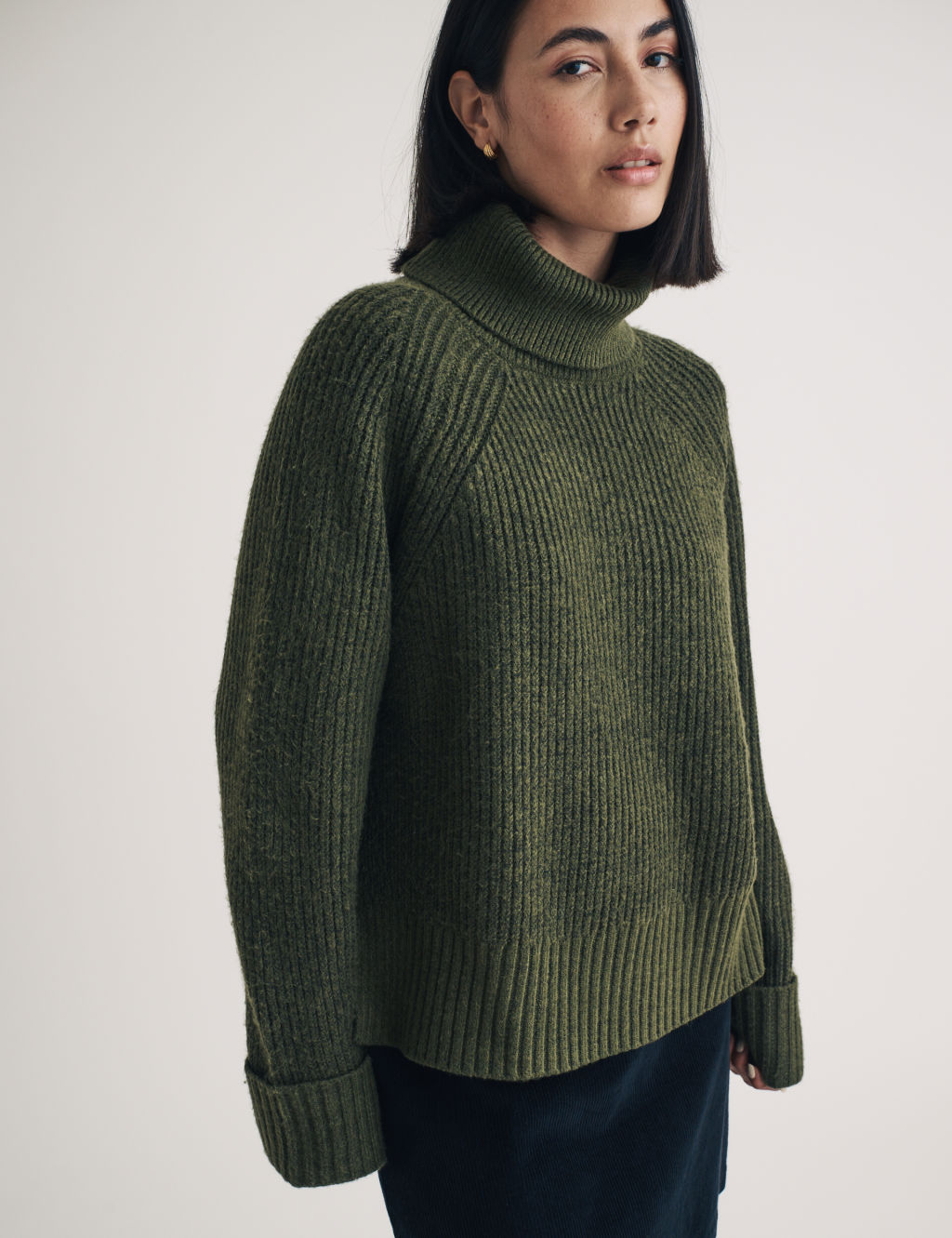 Ribbed Roll Neck Relaxed Jumper