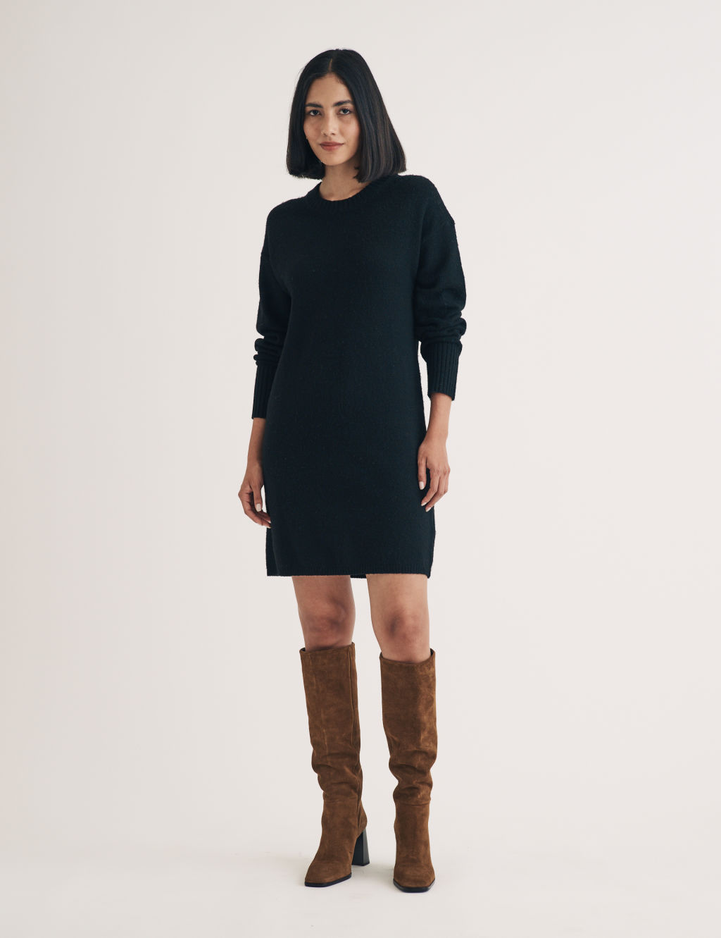 Cotton Rich Round Neck Mini Jumper Dress