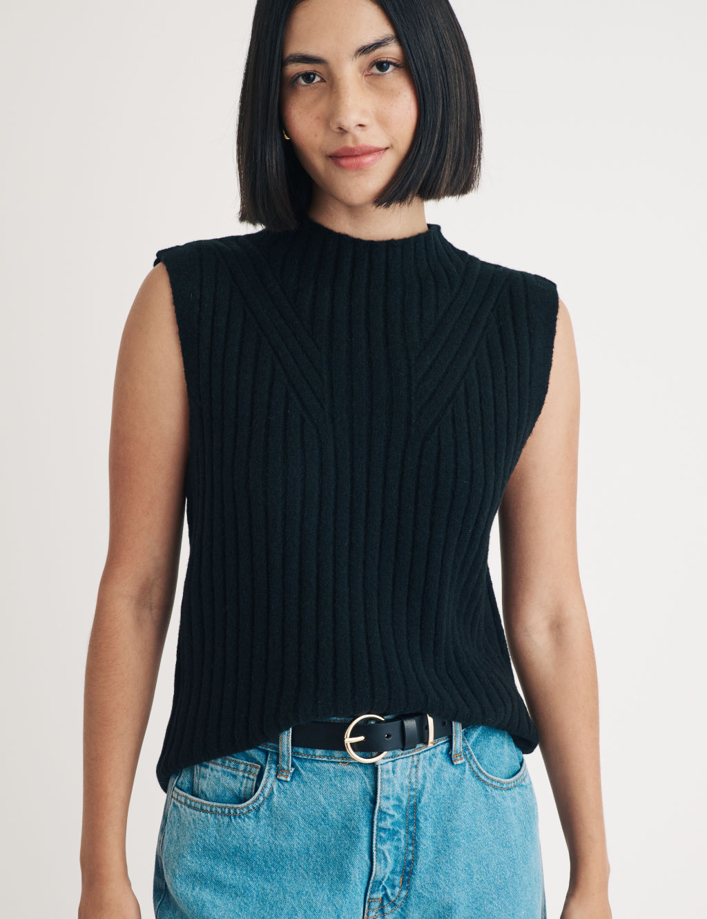 Textured Knitted Vest with Wool
