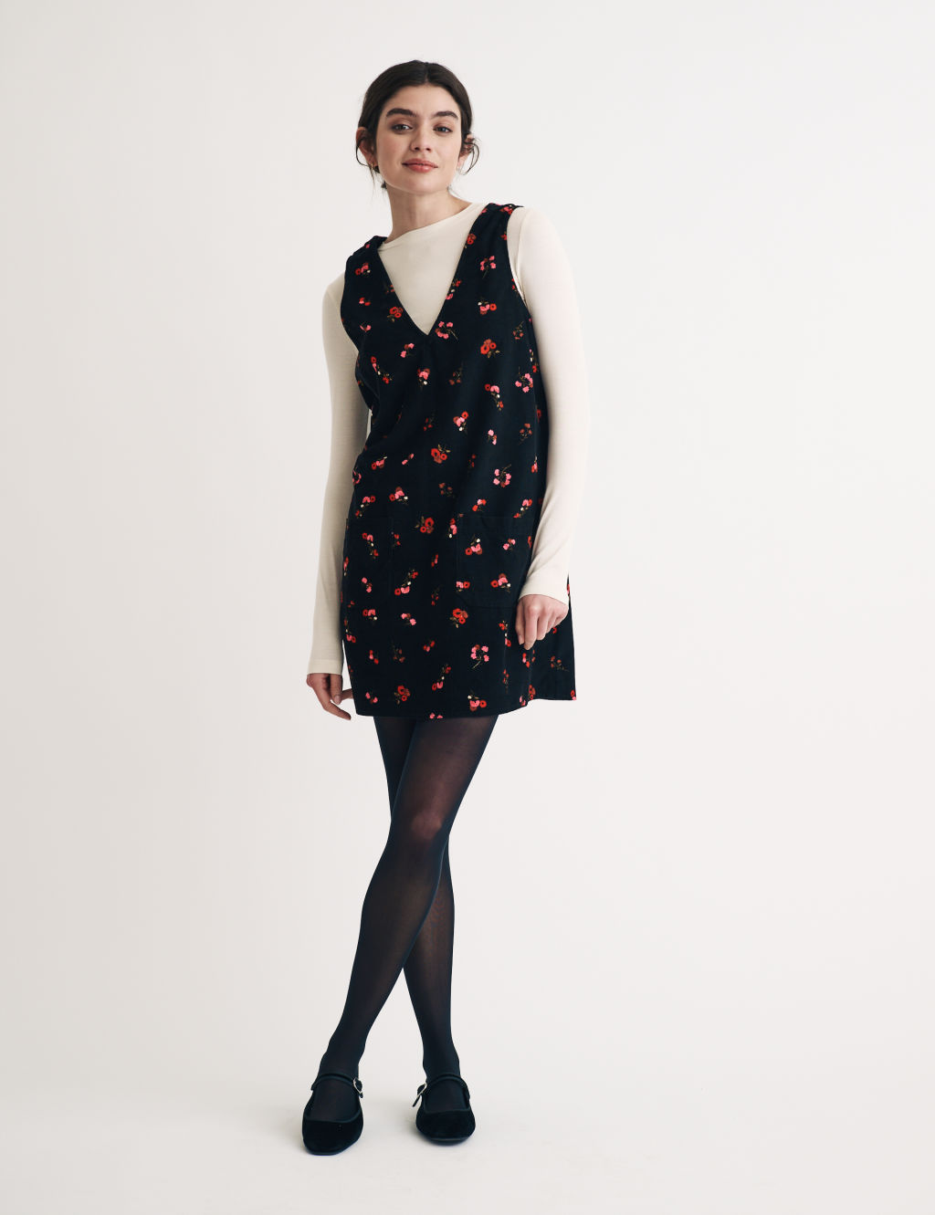 Pure Cotton Floral V-Neck Mini Shift Dress