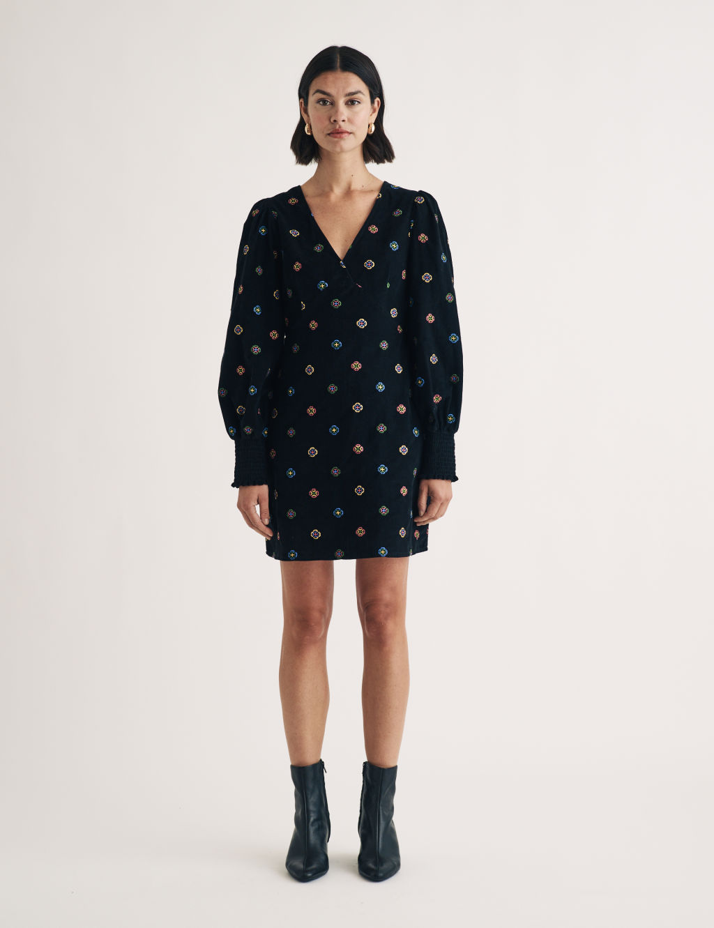 Pure Cotton Floral V-Neck Mini Shift Dress