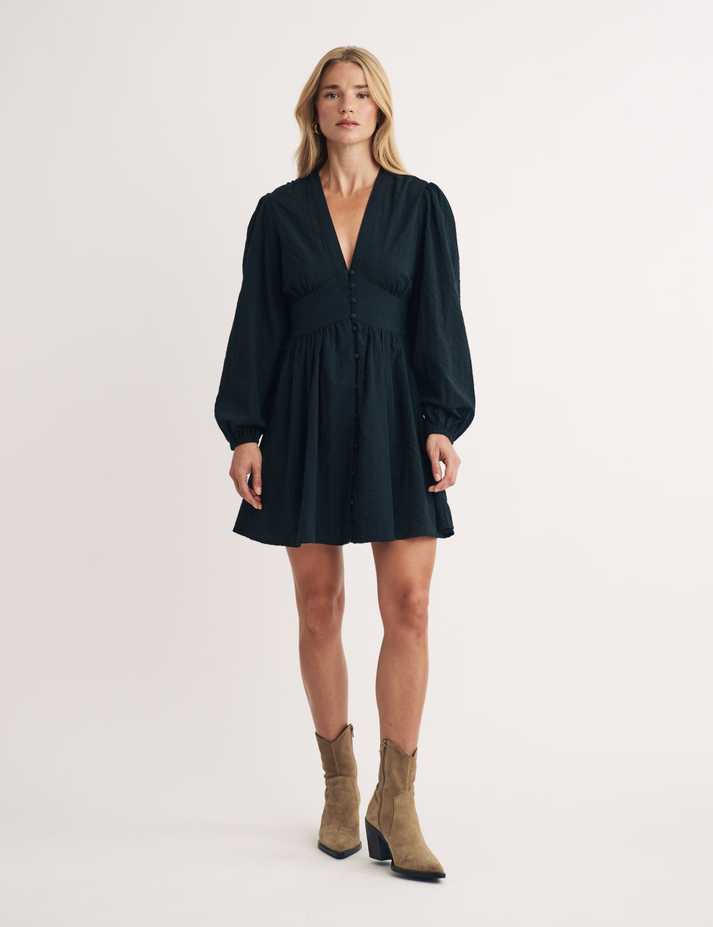 Pure Cotton V-Neck Mini Waisted Dress