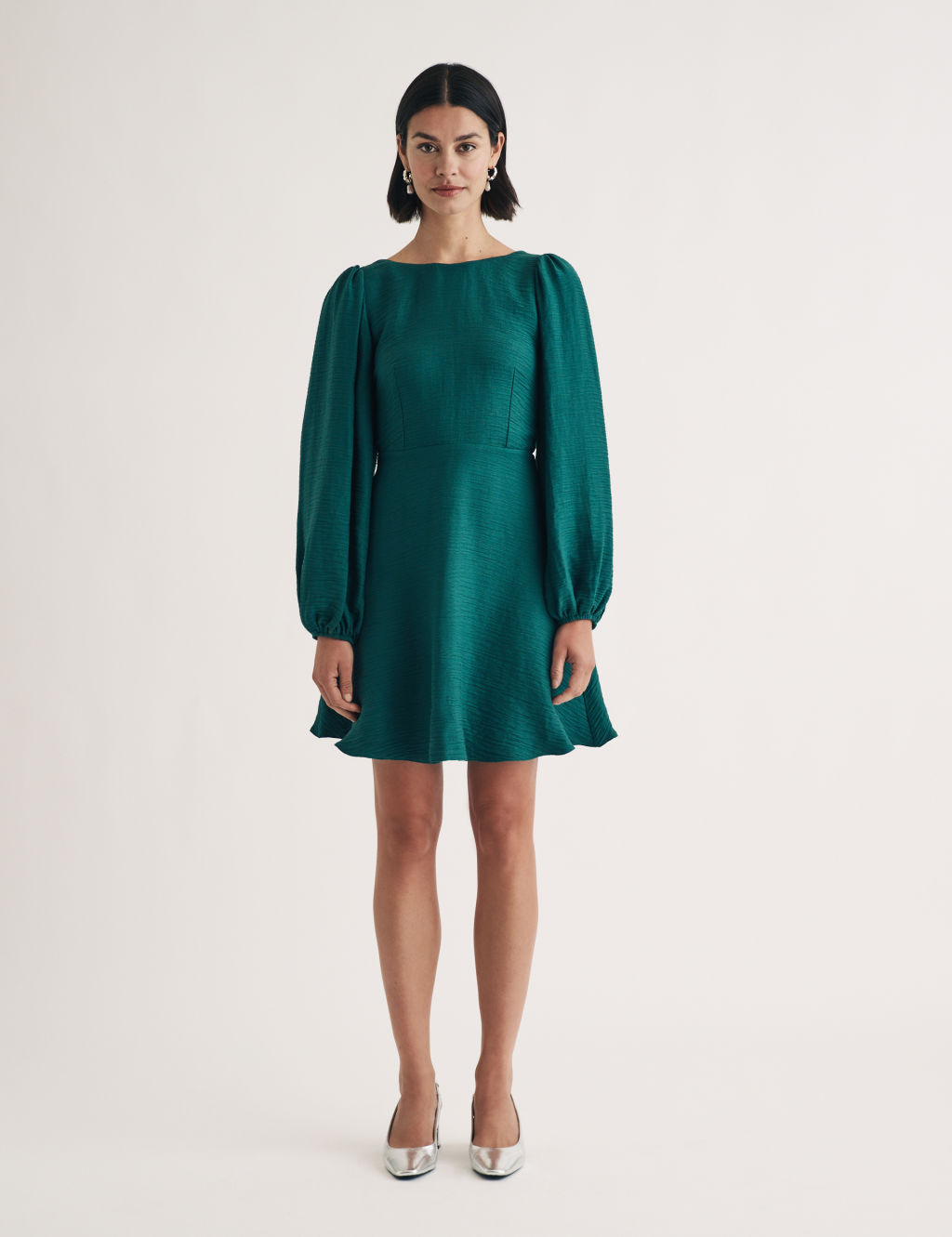Bow Detail Mini Skater Dress with Linen