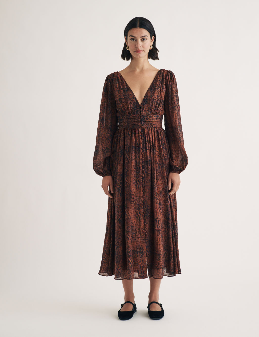 Animal Print V-Neck Midaxi Waisted Dress