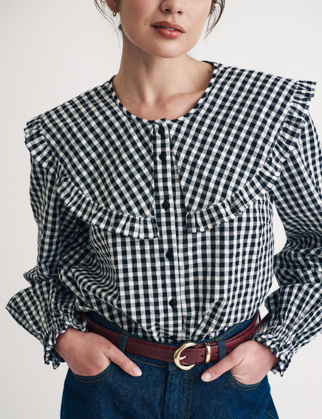Pure Cotton Checked Relaxed Blouse