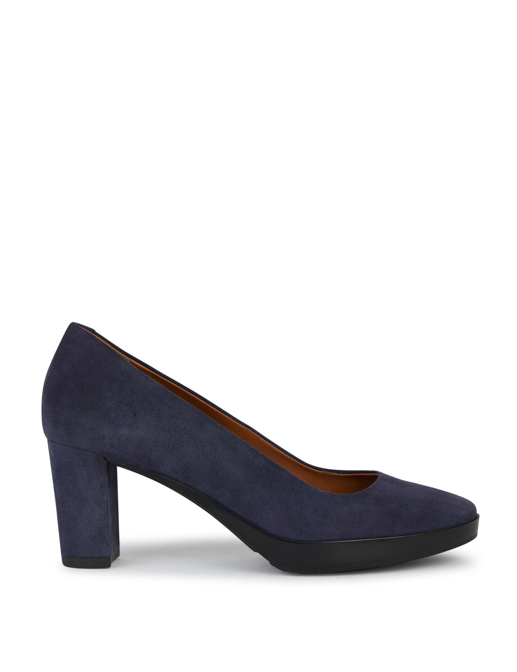 Suede Slip On Block Heel Court Shoes