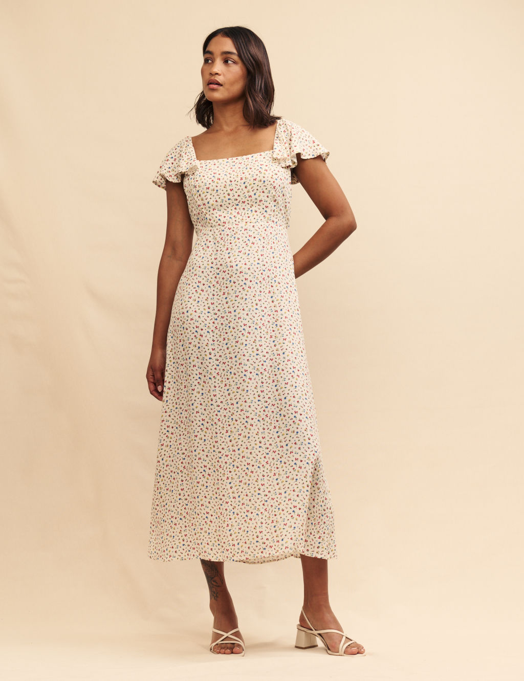 Floral Square Neck Midi Tea Dress