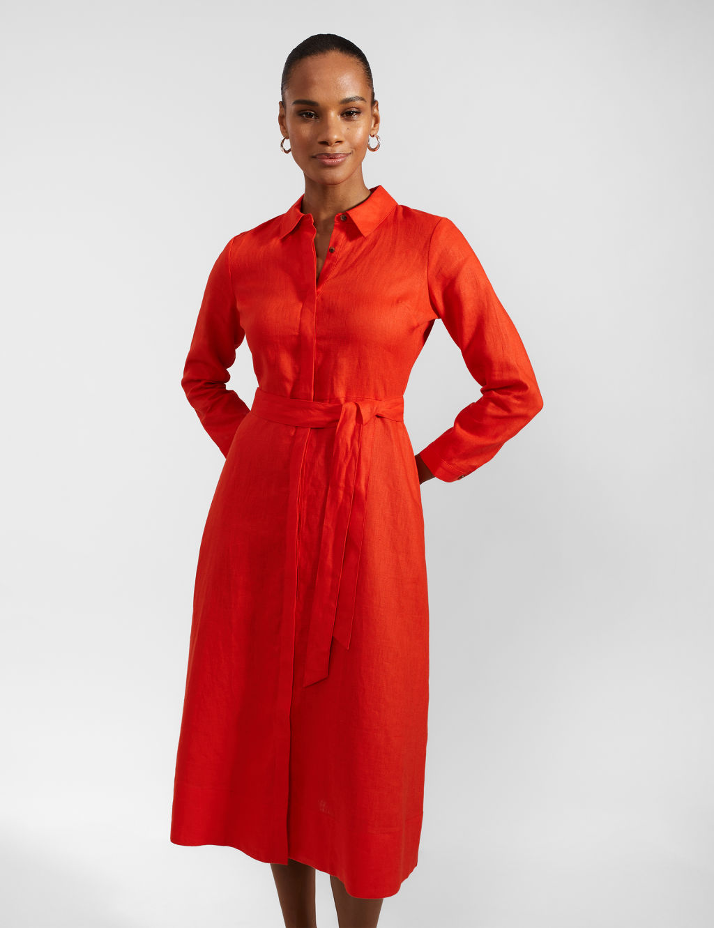 Pure Linen Belted Midi Shirt Dress 2 of 6