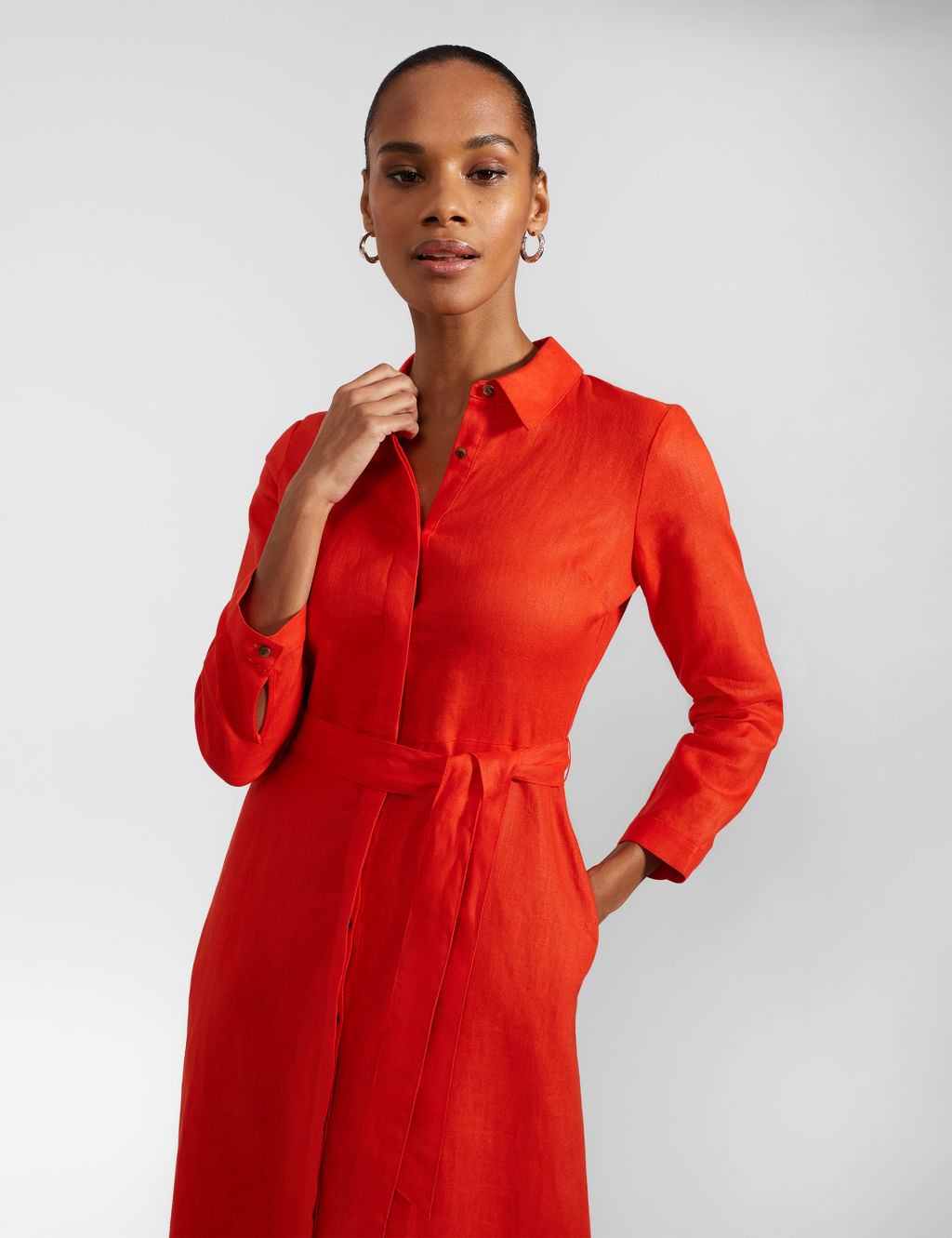 Pure Linen Belted Midi Shirt Dress 5 of 6