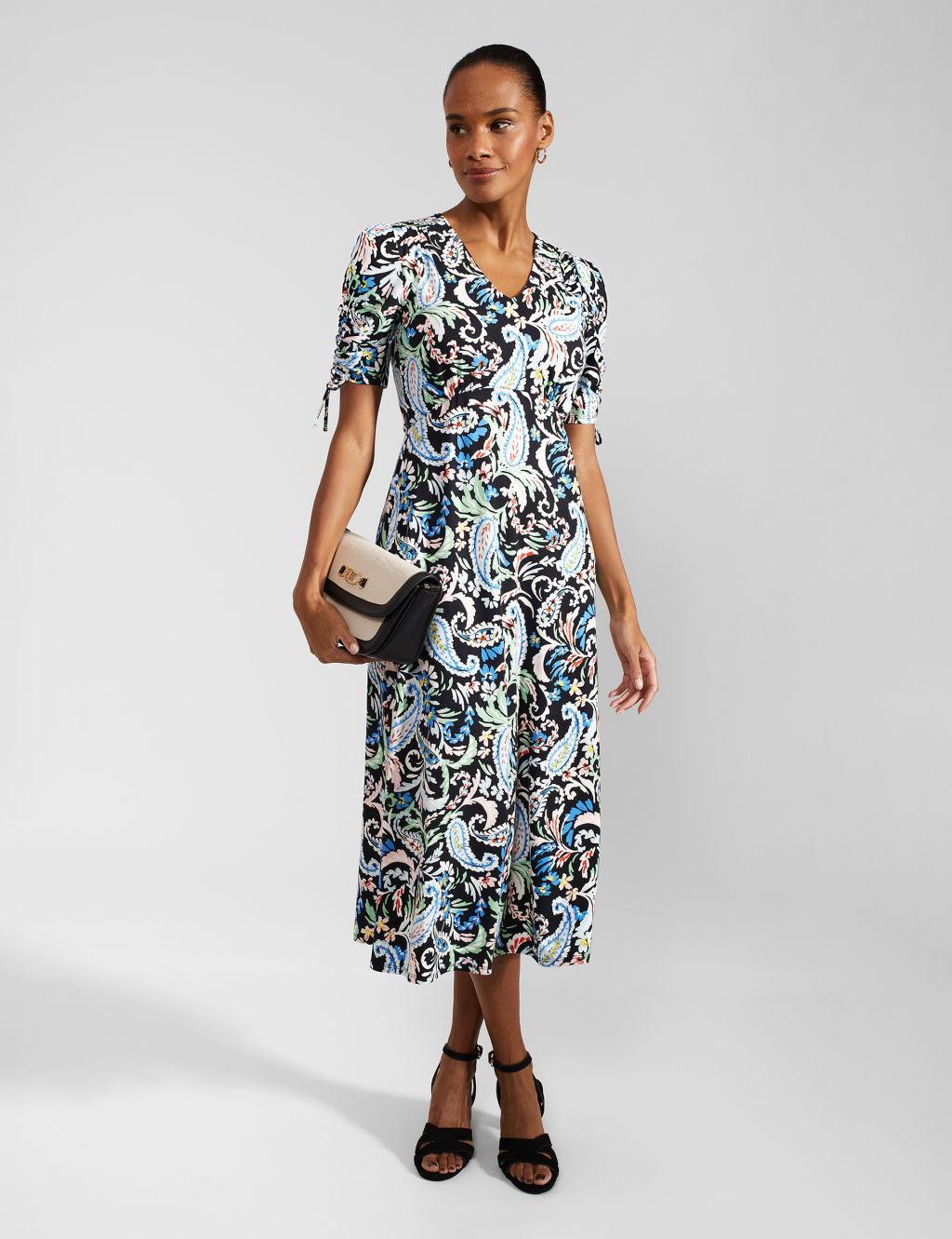 Paisley V-Neck Midi Waisted Dress 5 of 9