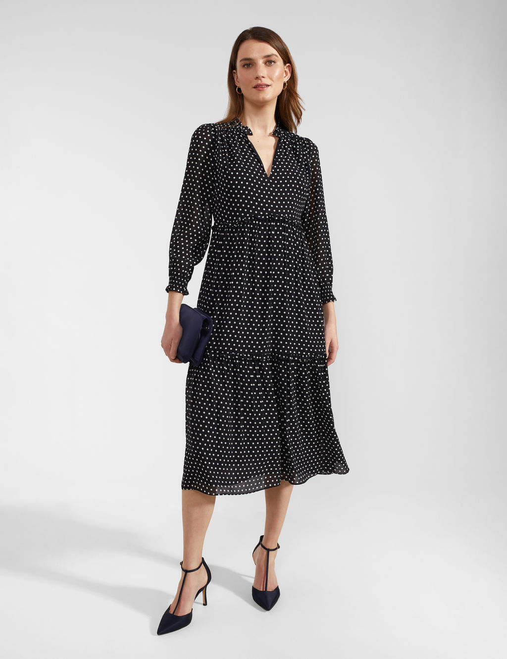 Polka Dot Notch Neck Midi Tiered Dress 5 of 9