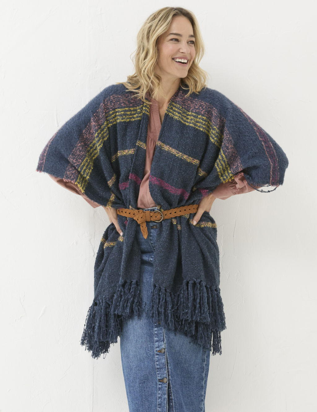 Striped Bouclé Poncho