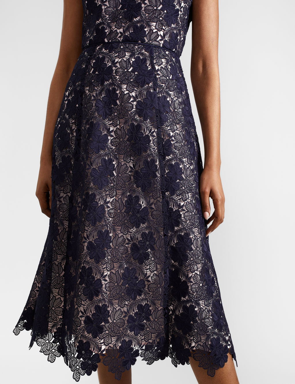 Lace Floral V-Neck Midi Waisted Dress 4 of 9