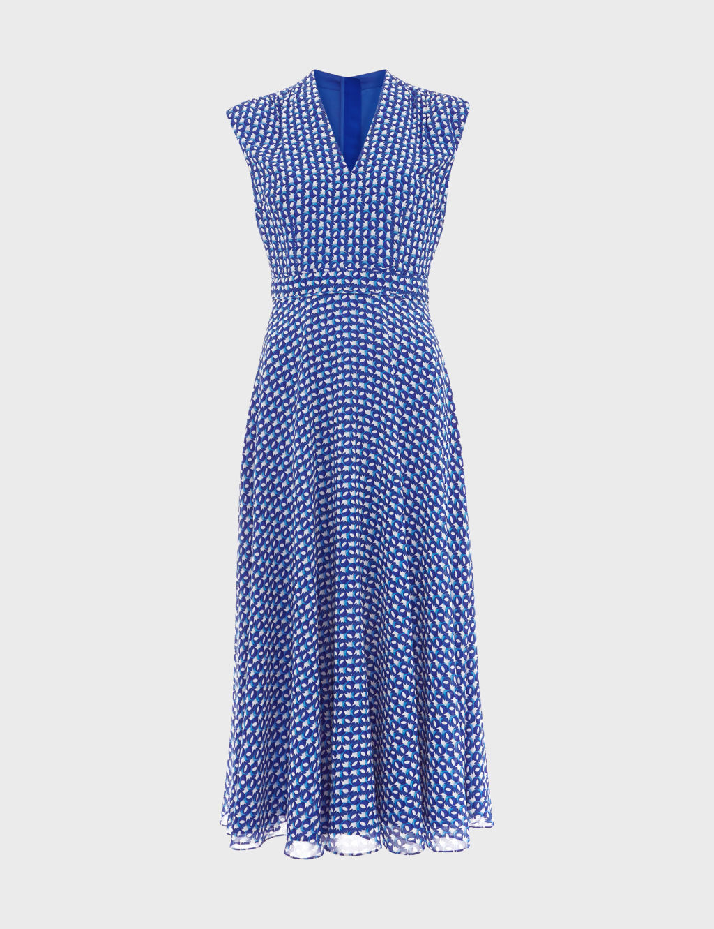 Geometric V-Neck Midi Waisted Dress 1 of 8