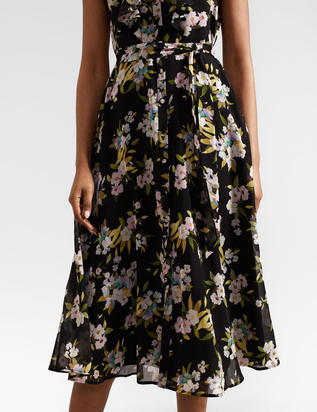 Floral High Neck Midi Waisted Dress 4 of 9