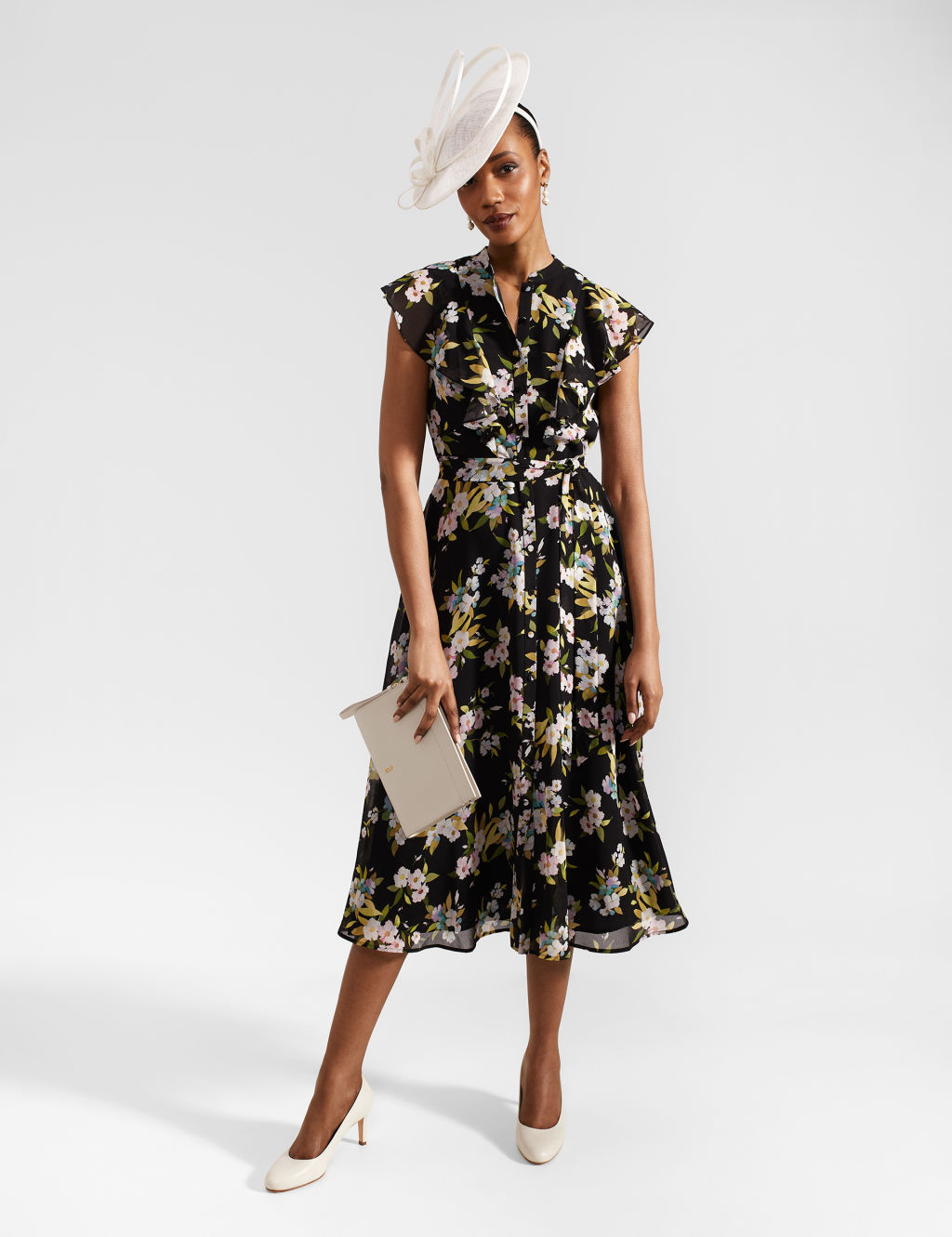 Floral High Neck Midi Waisted Dress 5 of 9