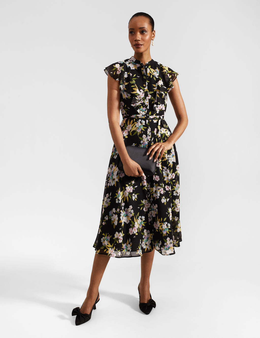 Floral High Neck Midi Waisted Dress 6 of 9