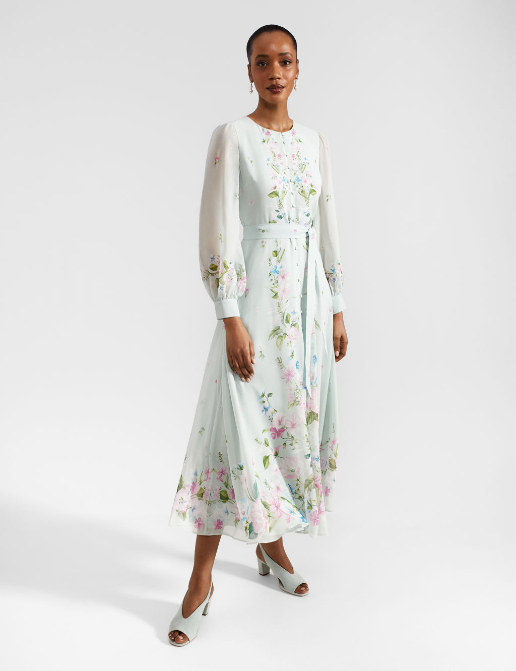 Pure Silk Floral Midaxi Waisted Dress 3 of 8