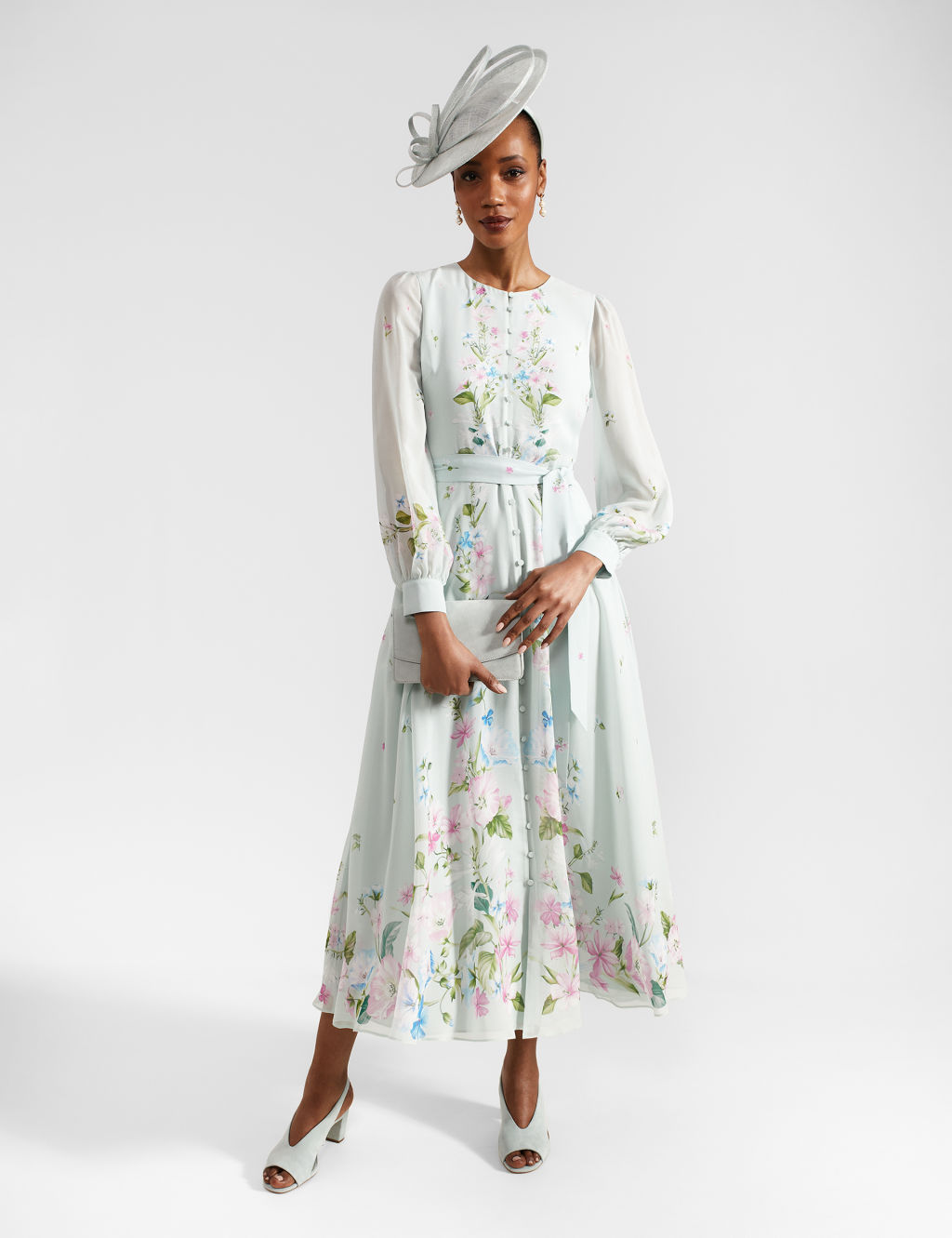 Pure Silk Floral Midaxi Waisted Dress 4 of 8