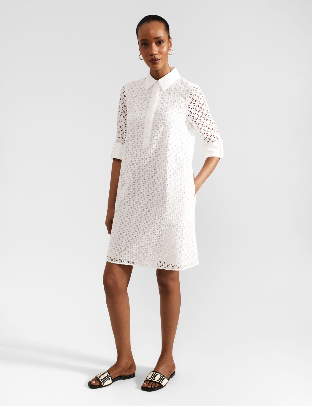 Pure Cotton Broderie Knee Length Shirt Dress 3 of 6