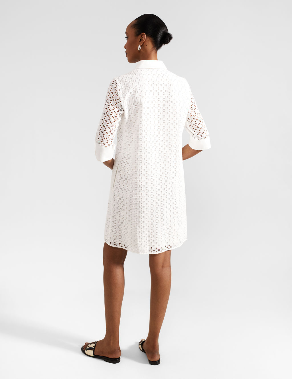 Pure Cotton Broderie Knee Length Shirt Dress 4 of 6