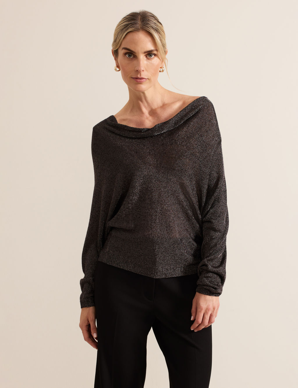 Metallic Cowl Neck Jumper