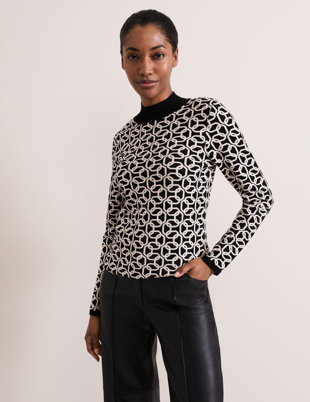Jacquard Funnel Neck Chain Jumper
