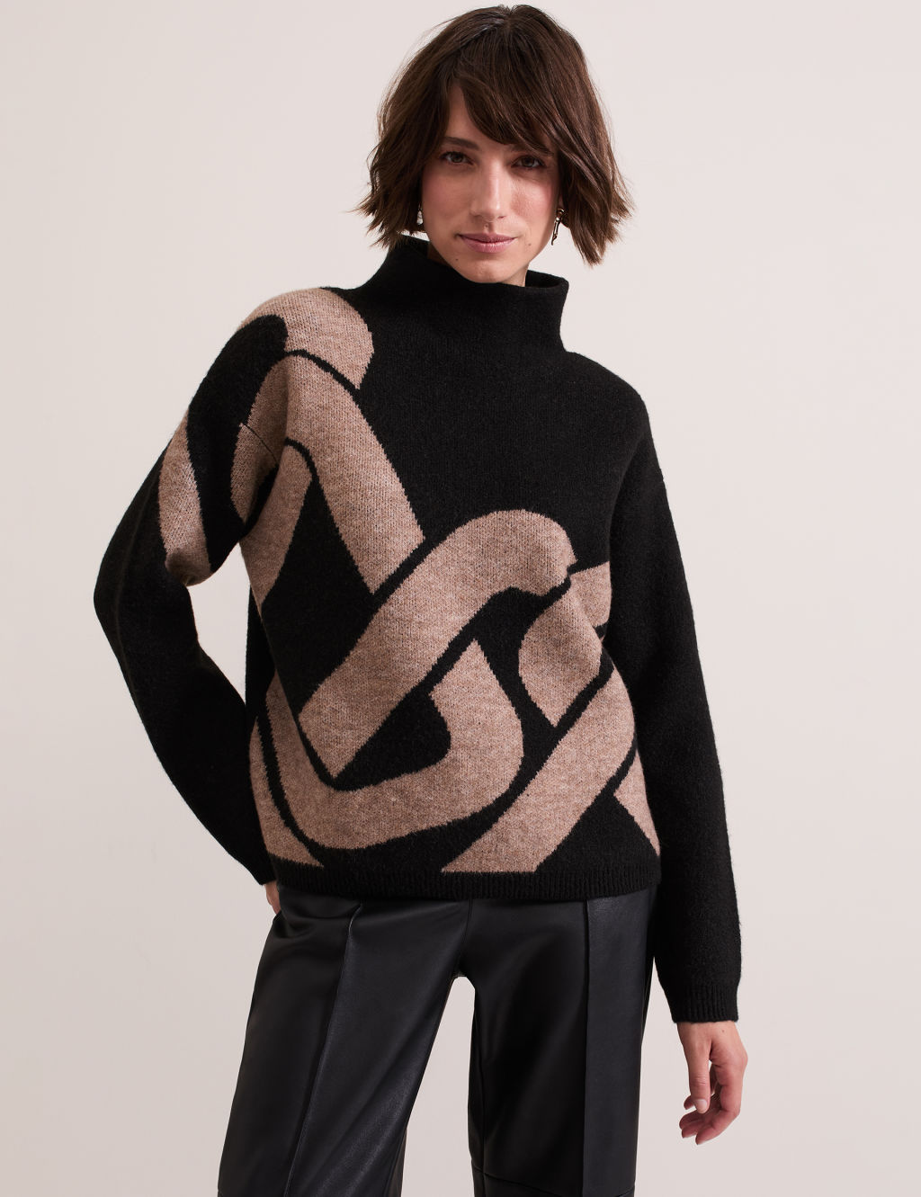Chain Print Funnel Neck Jumper