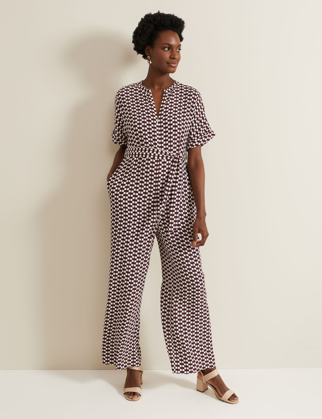 Geometric Tie Waist Jumpsuit