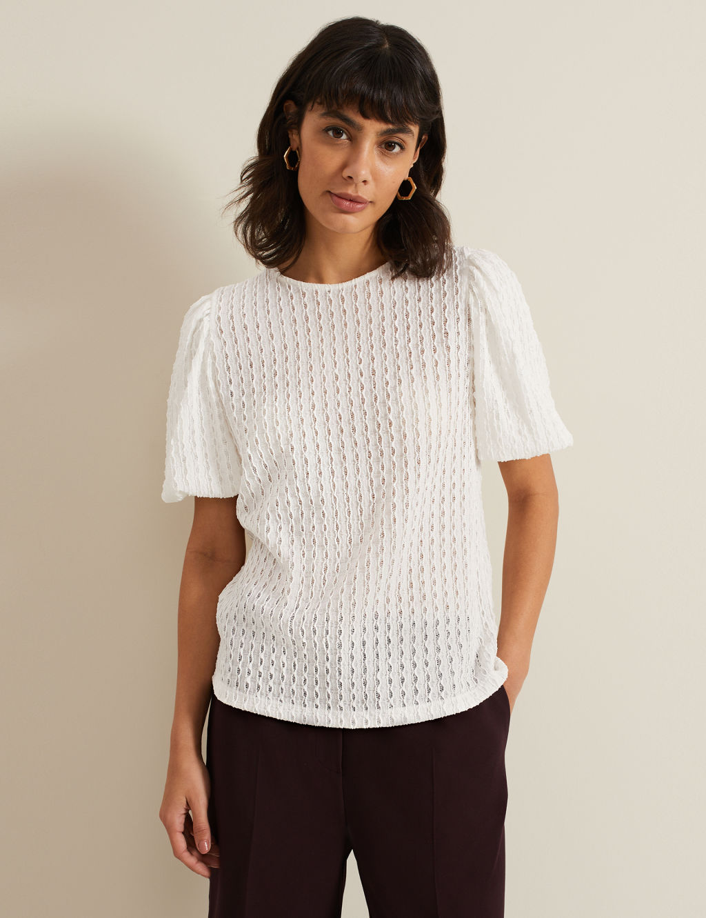 Textured Round Neck Top