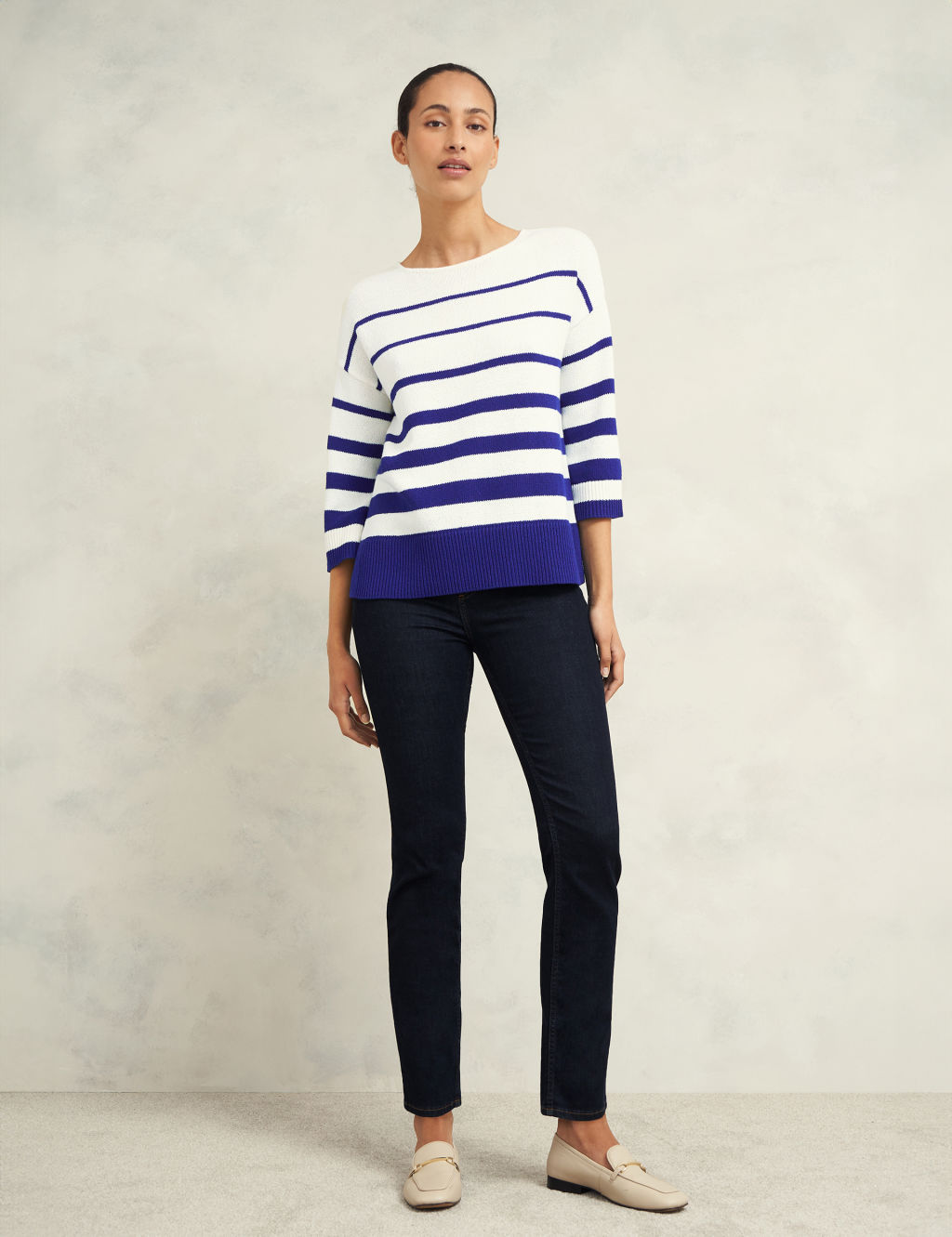 Cotton Rich Striped Slash Neck Jumper