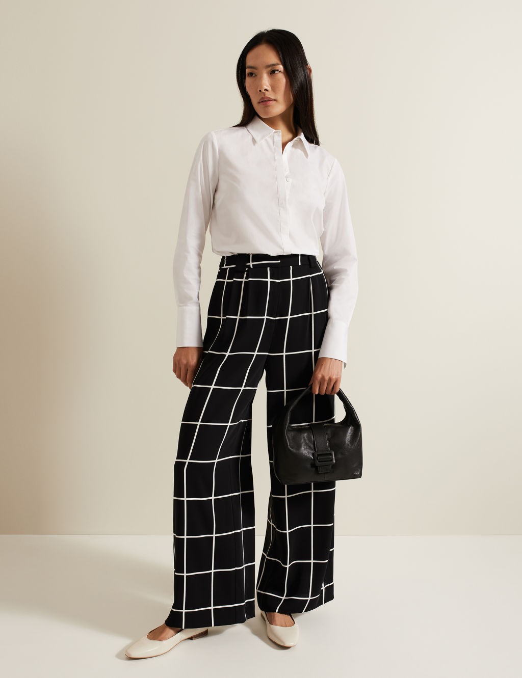 Checked Elasticated Waist Wide Leg Trousers