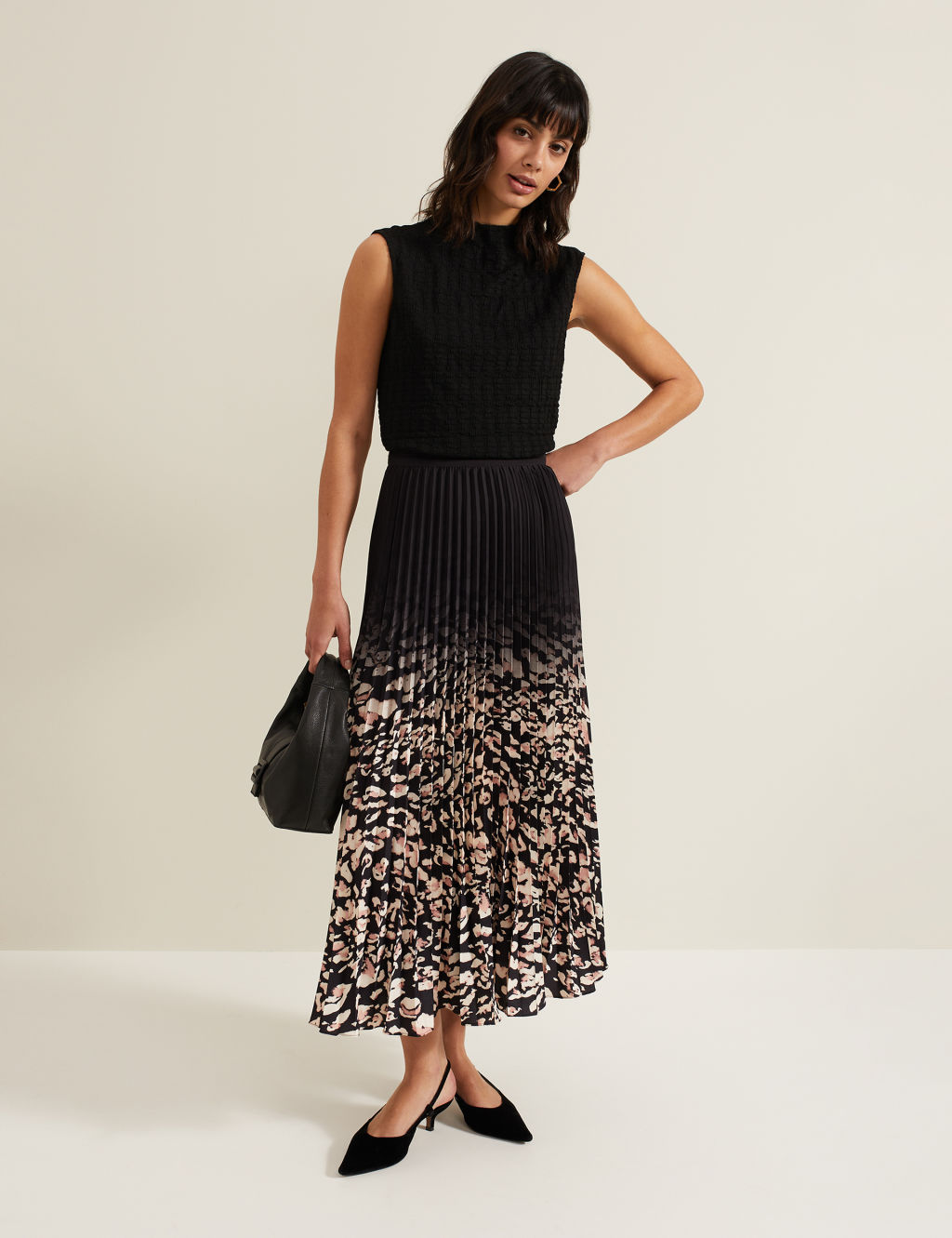 Printed Pleated Midi Skirt