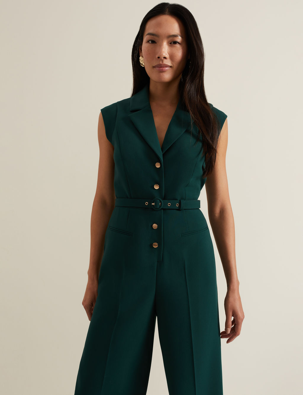 Belted Short Sleeve Tailored Jumpsuit